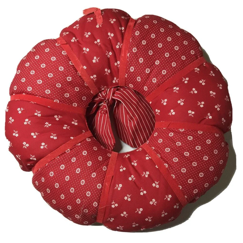 Set Of 2 Vintage Handmade Christmas Stuffed Fabric Wreaths Handmade Decor 16”
